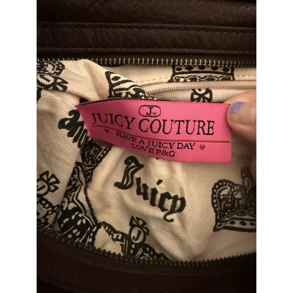 Juicy Couture Y2K Vintage Brown Leather Shoulder Bag Purse Studded Coquette
